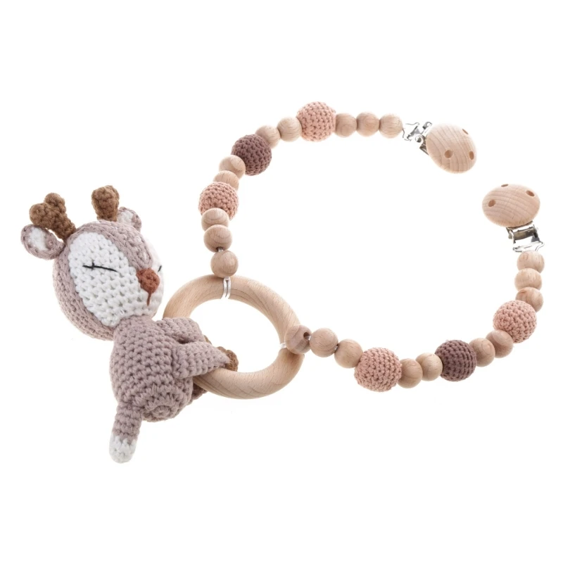 F19F Lovely Animal Rattle Babies Soft Handmade Toy for Children Appease Sleeping Crochet Handheld Toy for Infants Gift