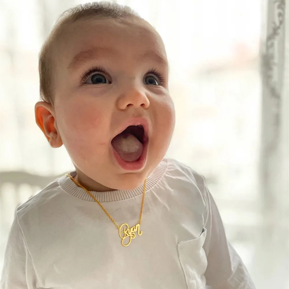 Gepersonaliseerde Naam Ketting Voor Klein Meisje Jongen, Roestvrij Staal Eerste Aangepaste Gift, Moeder Aan Zoon/Dochter