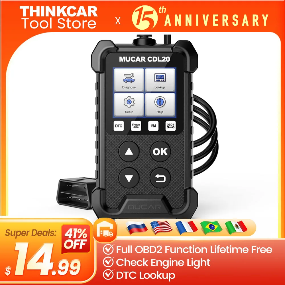 MUCAR CDL20 OBD2 Scanner Professional Auto Engine System Diagnostic Tool Lifetime Free Automotive DTC Lookup Code Reader