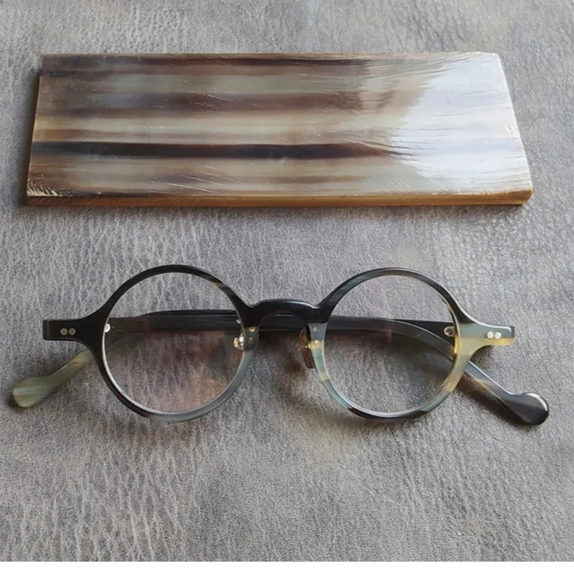 Pure Natural Buffalo Horn Eyeglass Frame Men Handmade Retro Round Optical Eyeglasses Women Myopia Reading Prescription Glasses