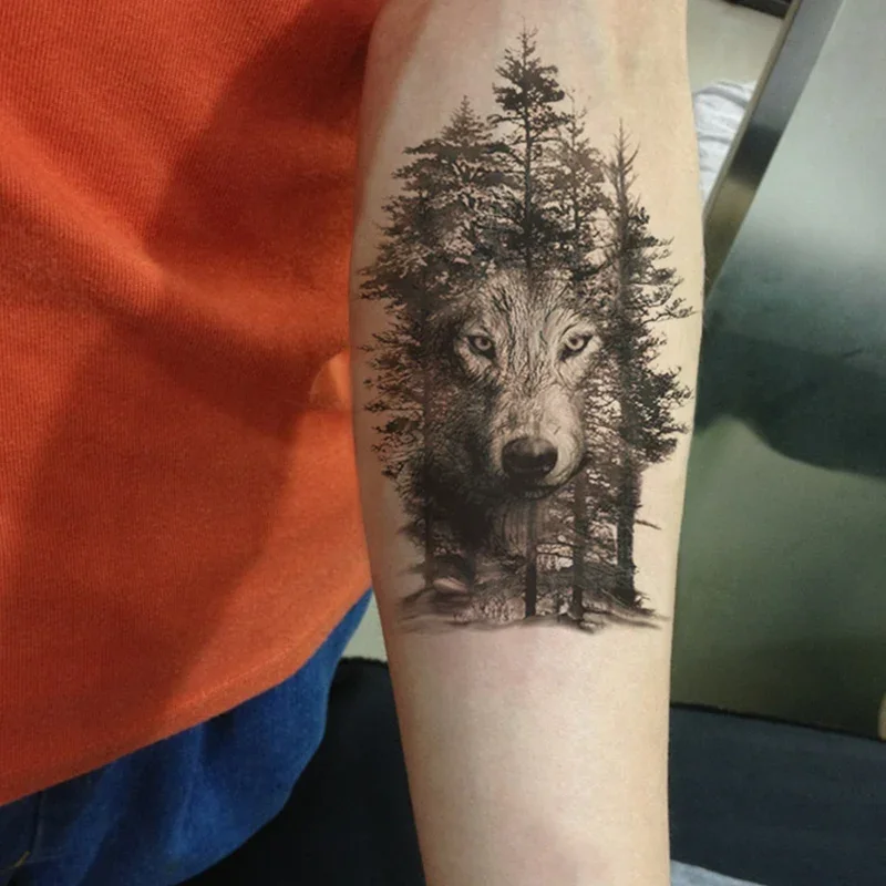 Rocooart Large Tattoo Sticker Wolf In Trees Fake Tattoo Taty Henna Tatouage Body Art Temporary Tattoo Stickers For Women Arms