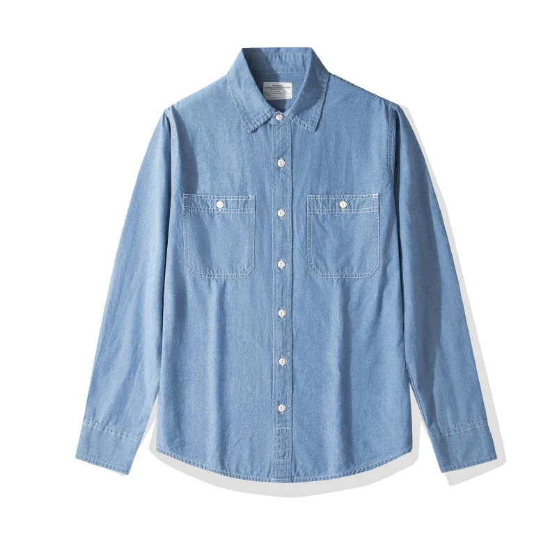 OKONKWO Jugend-Chambray-Oxford-Langarmhemd im europäischen Stil, Outdoor, Trekking, Klettern, Reisen, Sport, Western-Bluse, Arbeitskleidung – Detail 17