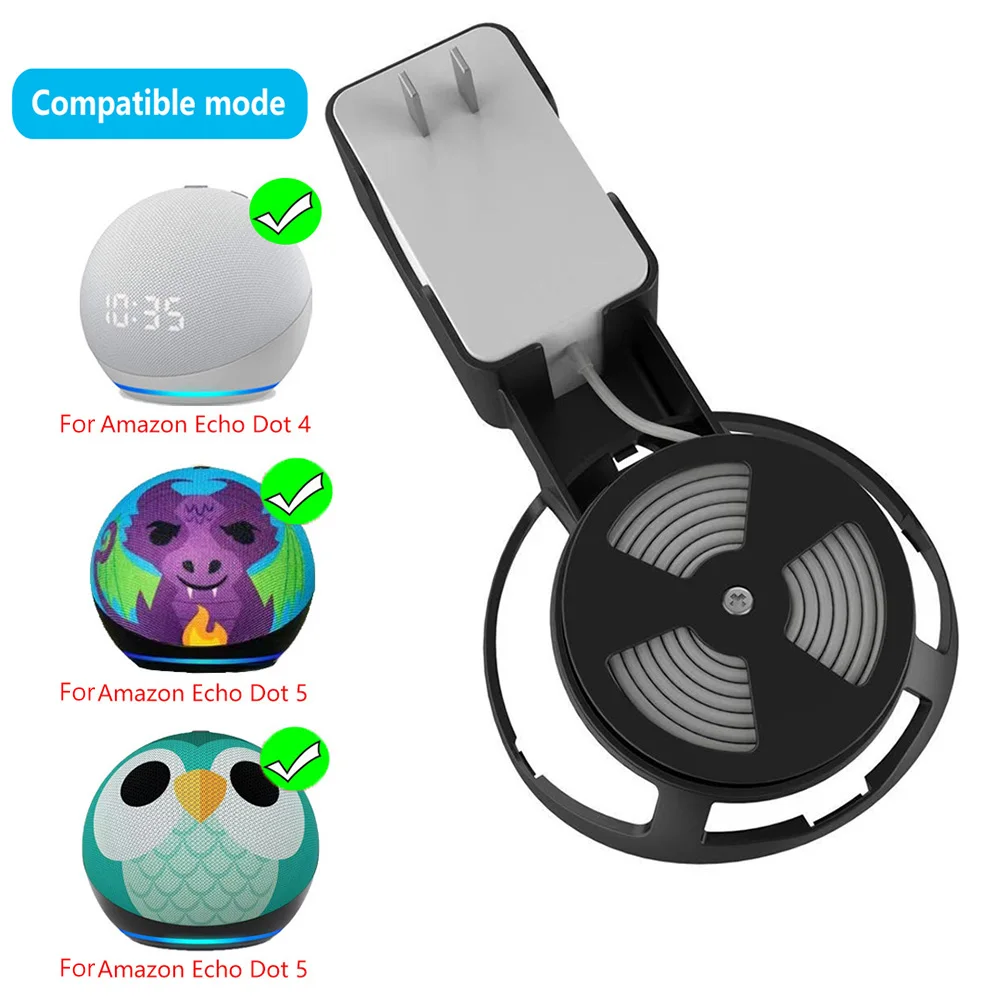 Tomadas de parede Titular para Amazon Echo Dot, Smart Speaker, Espaço-Saving Bracket, Cooling Base, Built-in Cable, Management Outlet, 5 °, 4 °