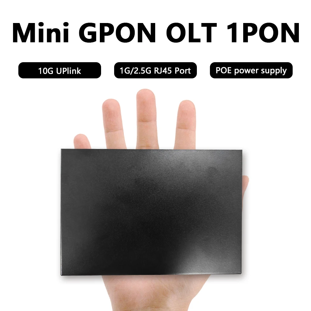 OPTFOCUS Mini GPON OLT 1PON VLAN 10G Uplink 12V 2A DC-Stromversorgung Unterstützt 128 ONU POE Stromversorgung MINI GPON OLT 1 Port