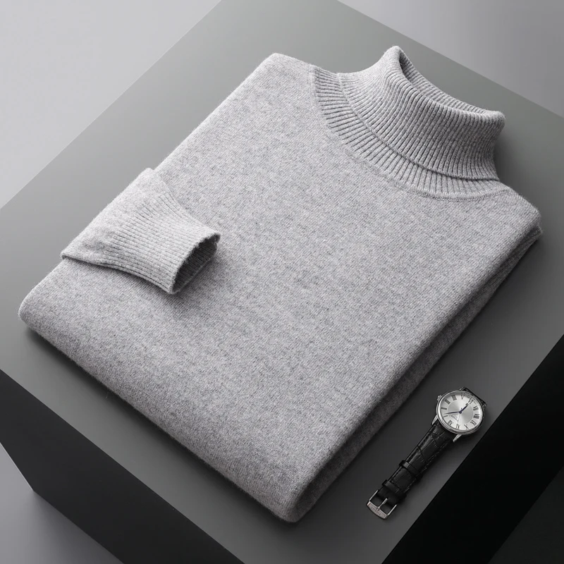 Autumn/ winter new 100% merino wool cashmere sweater men\'s knitted pullover padded warm turtle neck fashion loose plus size coat