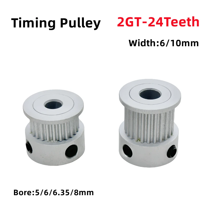 

3D Printer Parts GT2 Timing Pulley 2GT 24 Teeth K-Shaped Aluminum Bore 5/6/6.35/8mm 2GT Synchronous Wheel Gear 24T Width 6/10mm
