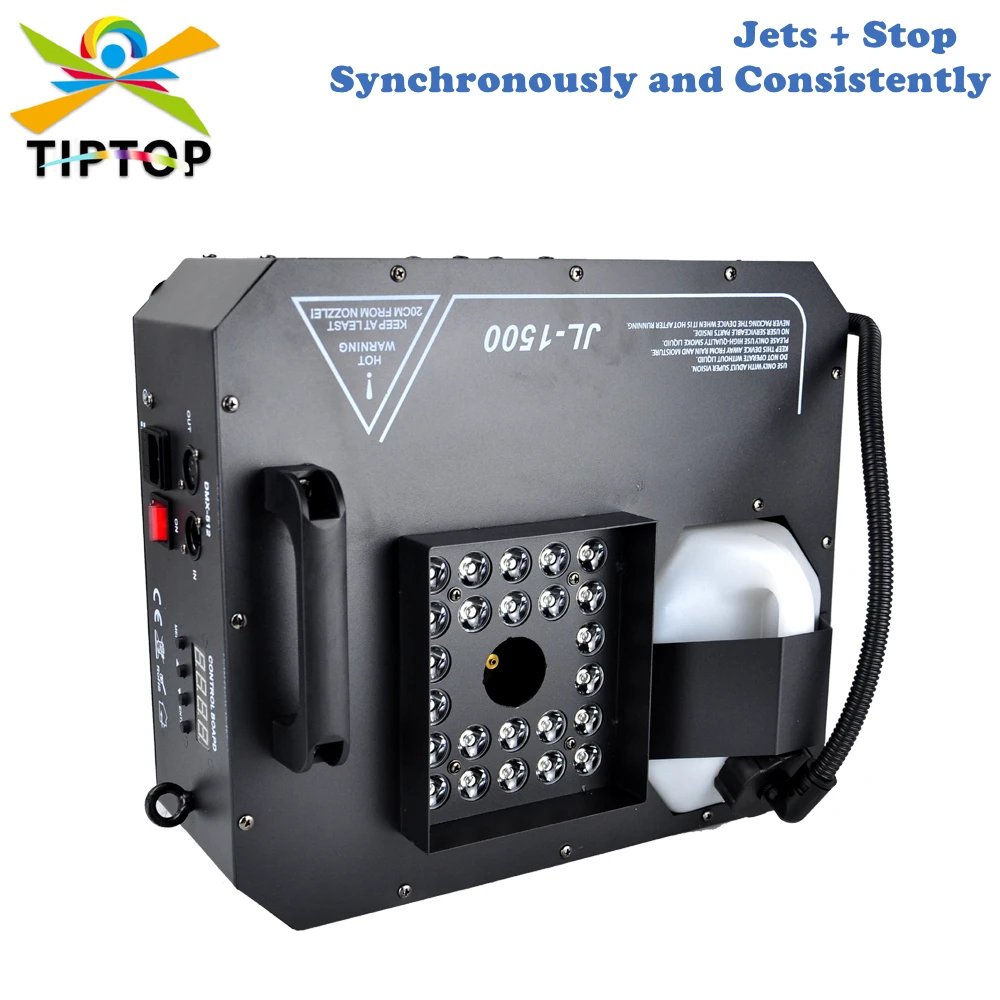 TIPTOP 1500W Led Fog Machine 24x3W RGB Color Immediate Stop Upward Fog Jet Club Device DMX Remote Control 9 Channels Jet Stop