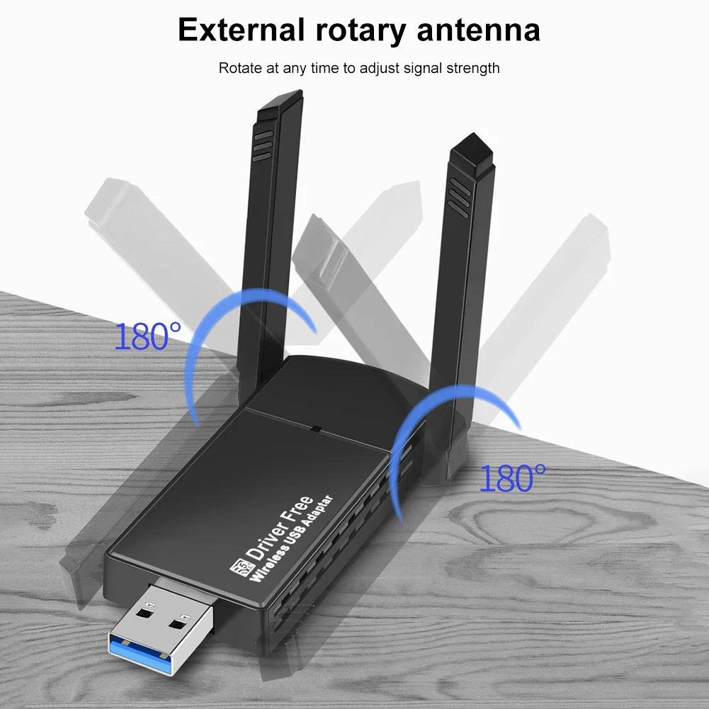 Adattatore WiFi USB 5G/2.4G Dongle WiFi adattatore Wireless Drive Dual antenne gratuite rotazione 180 per PC Windows Vista/XP/Win7/8/10/11