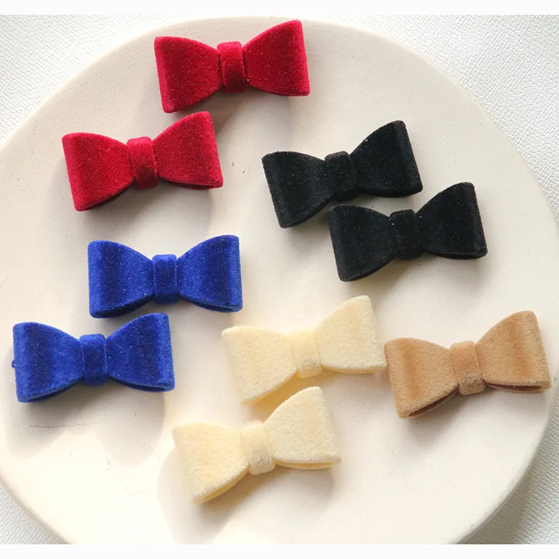 Winter style 50pcs/lot color velvet flocking cartoon bow shape resin bowknot cabochon beads diy jewerly garment/ghair accessory