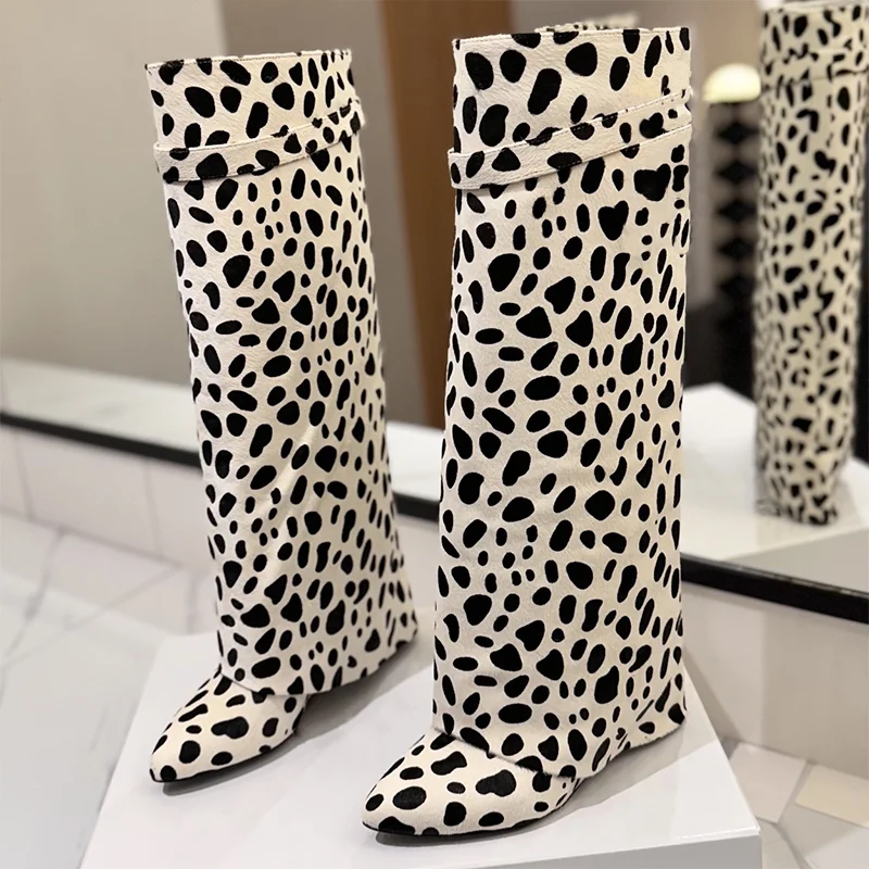 

Top quality Leopard print, pave diamonds new women's gold plated high heels knee length boots are elegant popular shoes 25090417