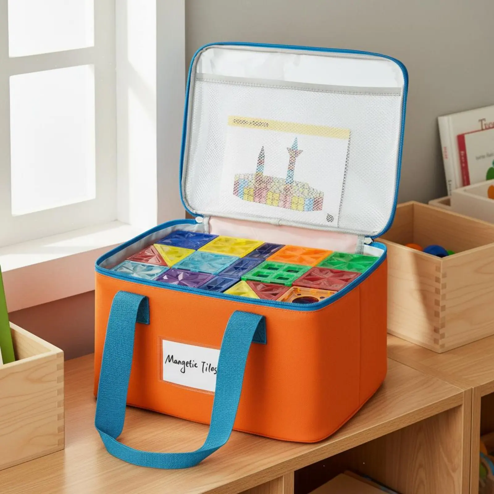 4 Pieces Toy Storage Bag Large Capacity Portable Construction Piece Organizer Zippered Play Bin Space Saving for Playroom view 2