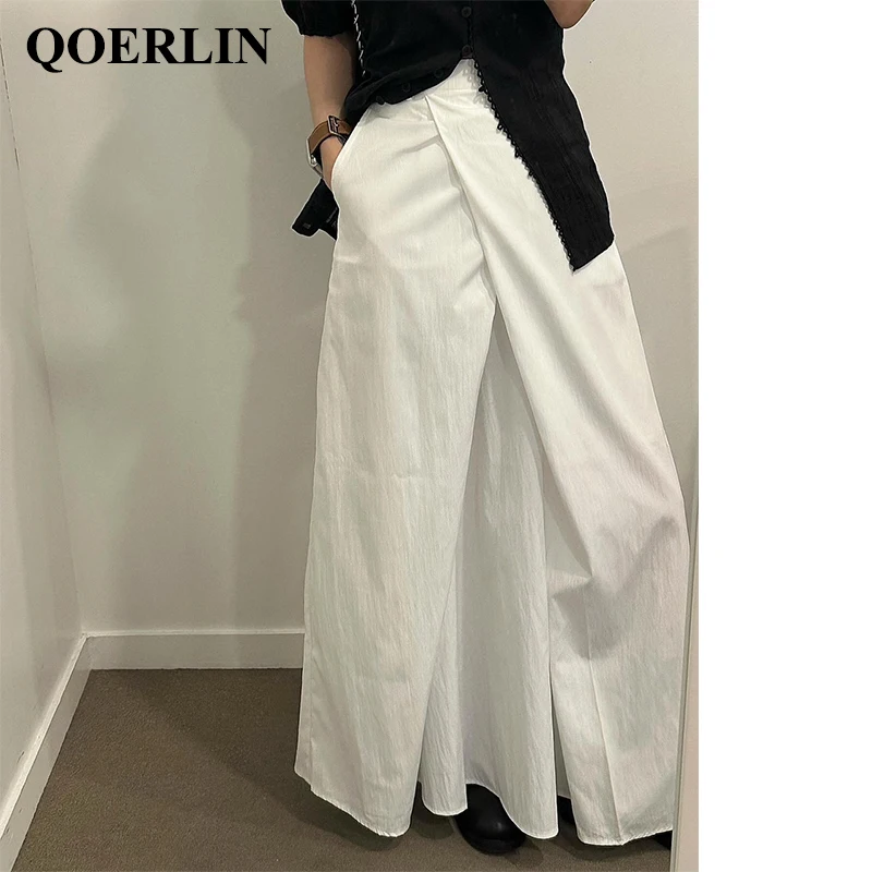 QOELRIN Stylish Criss-Cross Design Long Black White Skirts Maxi Korean Fashion Elastic Waist Elegant Office Ladies Work Clothing