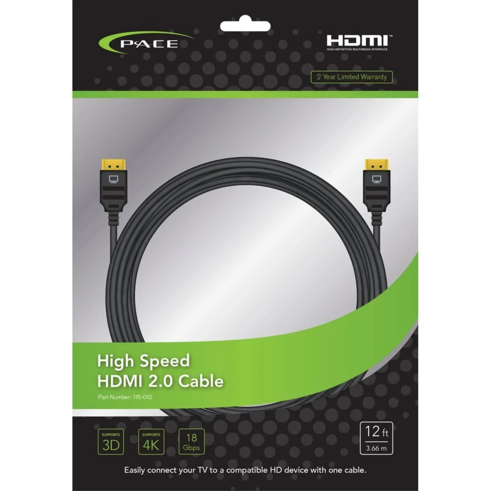 High Speed CL3 Rated HDMI Cable 12ft Professional Grade 18Gbps Gold Plated Connectors In Wall Use 3D Support Ethernet Audio