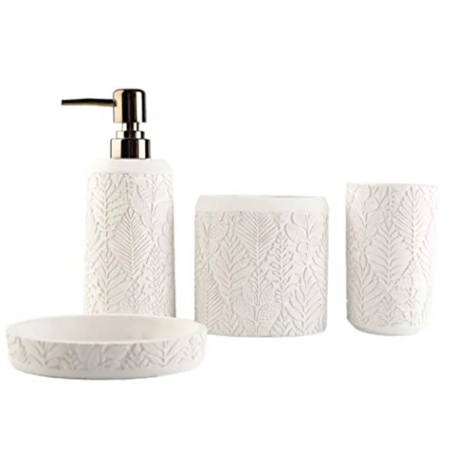 

Bathroom Accessories Set for Apartment Use: Farmhouse Decor Inspired 4-Piece Resin Collection Including Toothbrush Holder Soap