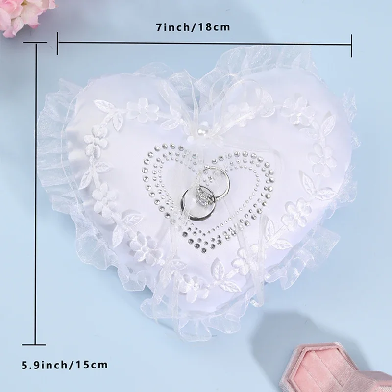 1pc Heart Shaped Ring Pillow,Lace Flower Ring Cushion for Wedding, Proposal Confession Prop