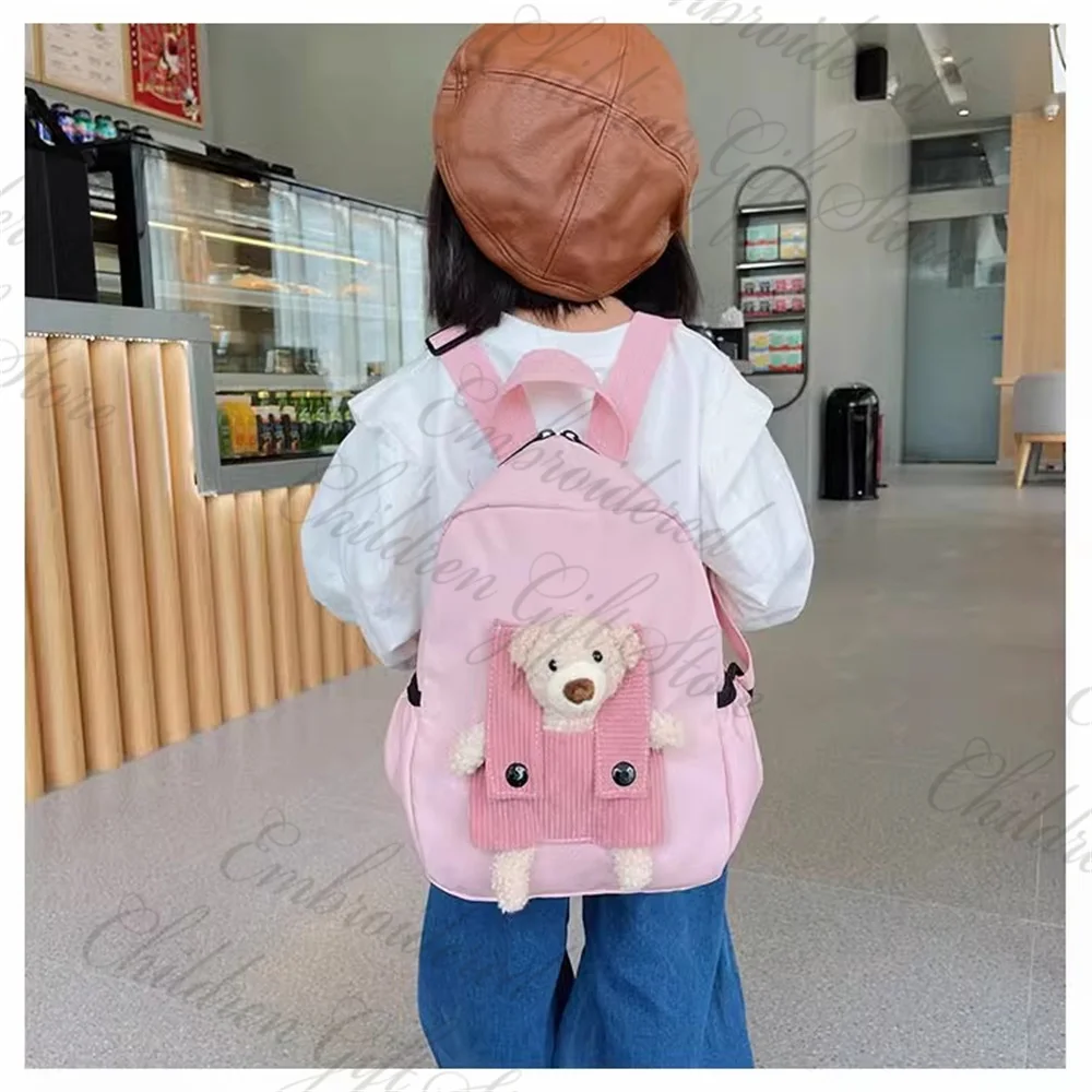 New Personalized Name Cartoon Cute Bear Nylon Backpack Custom Embroidered Any Name Kindergarten Book Bag Kid\'s Outdoor Snackbags