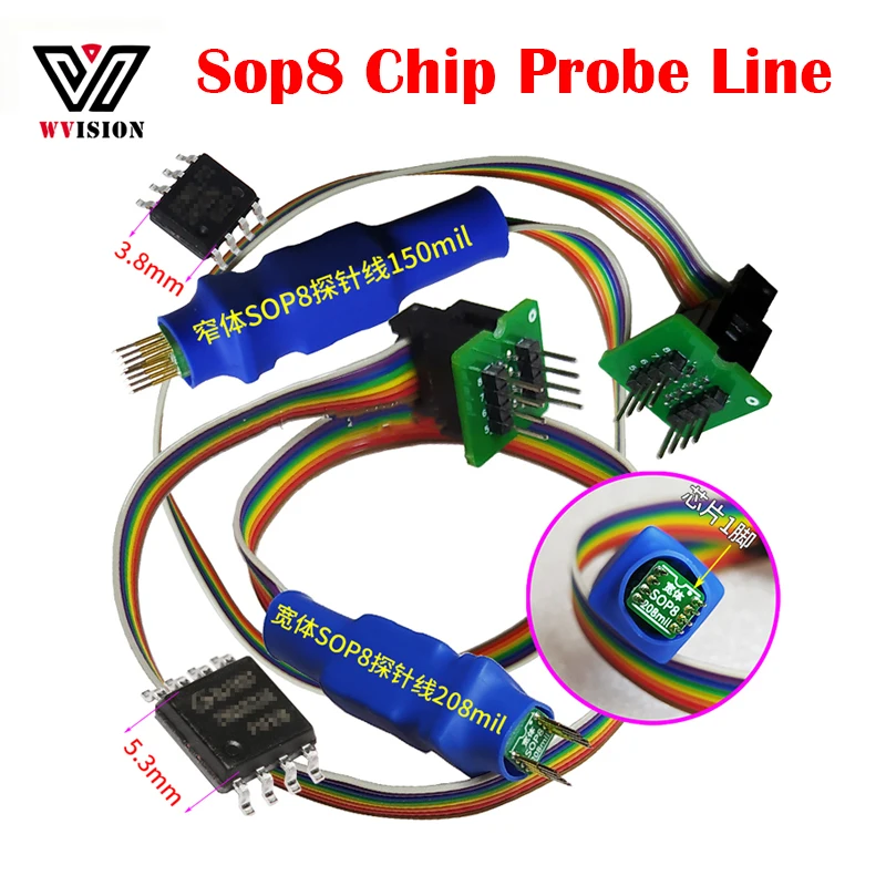 Sop8 Chip Probe Line Burn Write Read Thimble Hard Disk ROM Air Conditioner E Square SOIC8 8Pin 1.27 Test Clip For USB Programmer