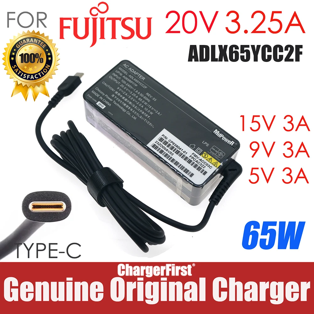 Genuine ADLX65YCC2F 65W 20V 3.25A USB-C Type C AC Adapter Charger for Fujitsu Power Supply FMV-ACC02A (FPCAC316) LIFEBOOK