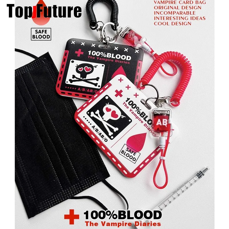 Harajuku Gothic Lolita Y2K Girl Women\'s Cosplay harajuku punk goth skeleton blood type card set student vampire diarles Necklace