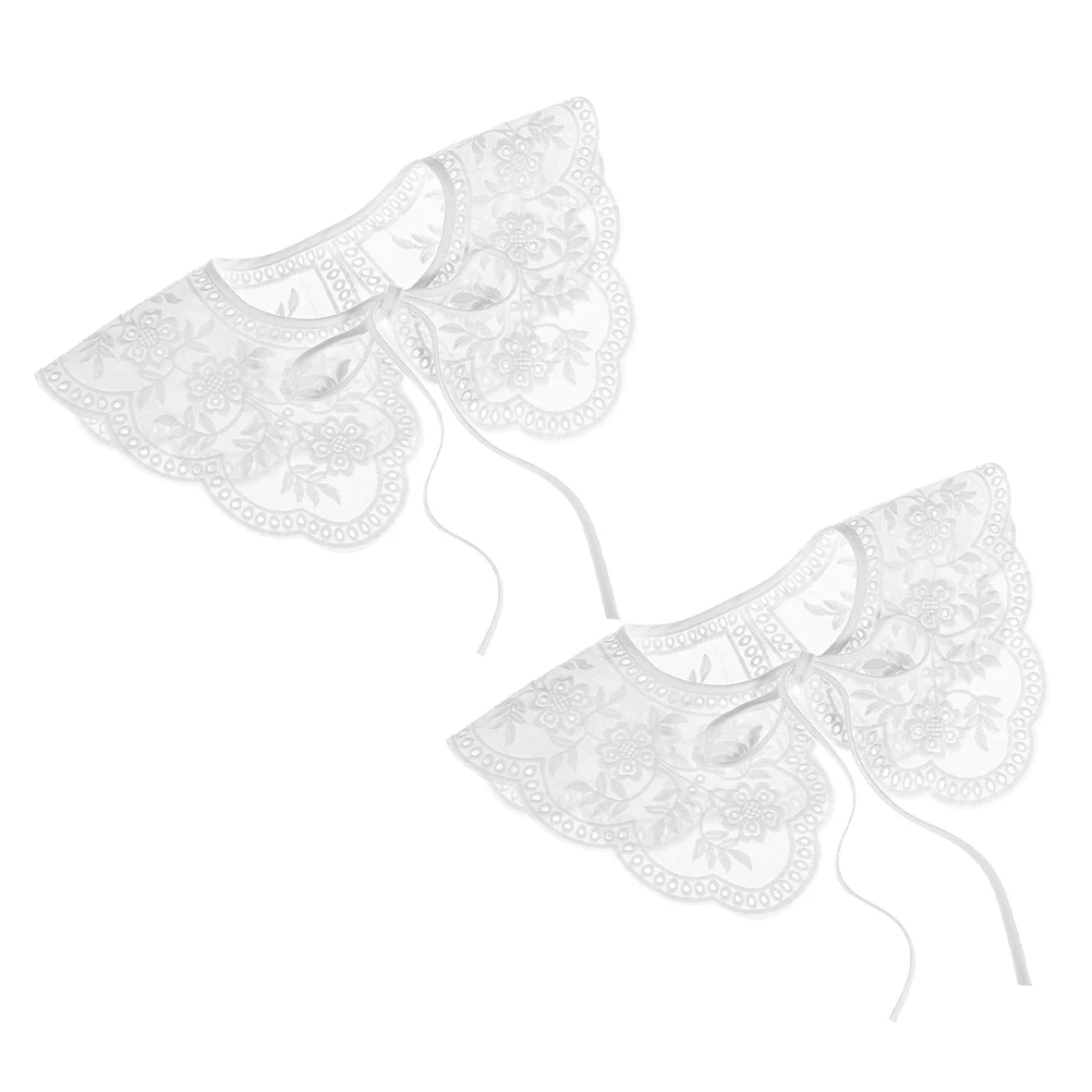 

2Pcs False Collar Cotton Embroidered Detachable White Shirt Insert for Women Fake Lace Floral Shawl Artificial