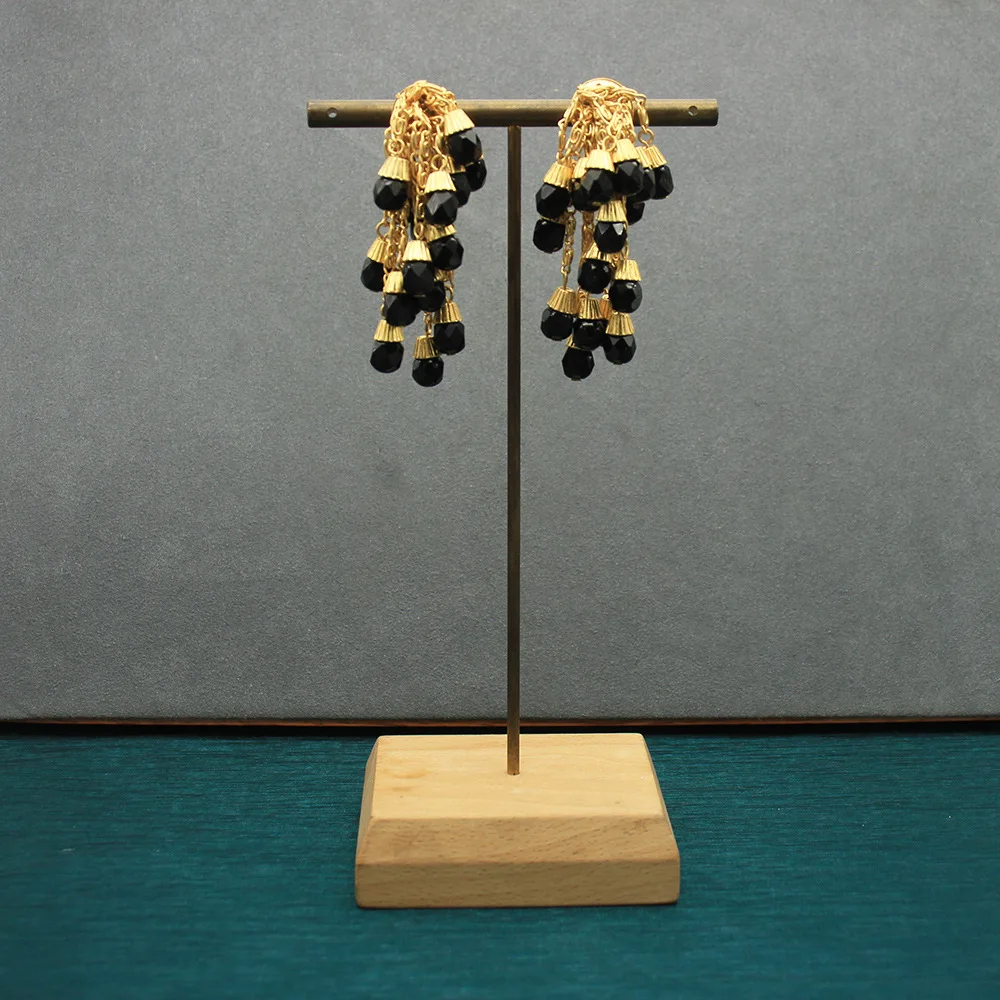 Vintage Black Crystal Earrings Black Gold Tassel Earrings Long Shoulder-Sweeping Jewelry Accessories Birthday Gifts for Women