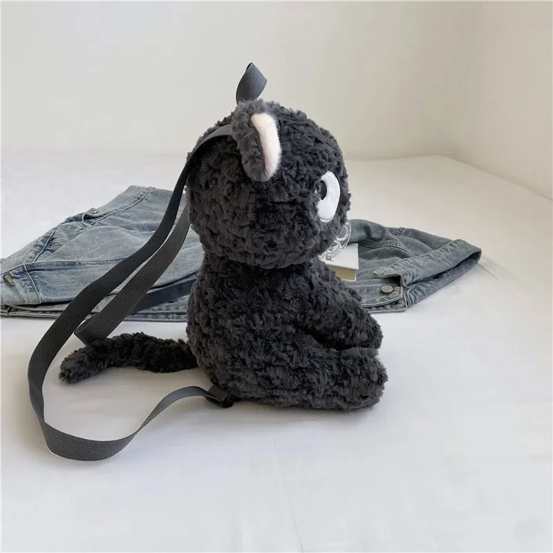 Cute little black cat lovely cat plush doll bag girly doll backpack for girls funny backpack