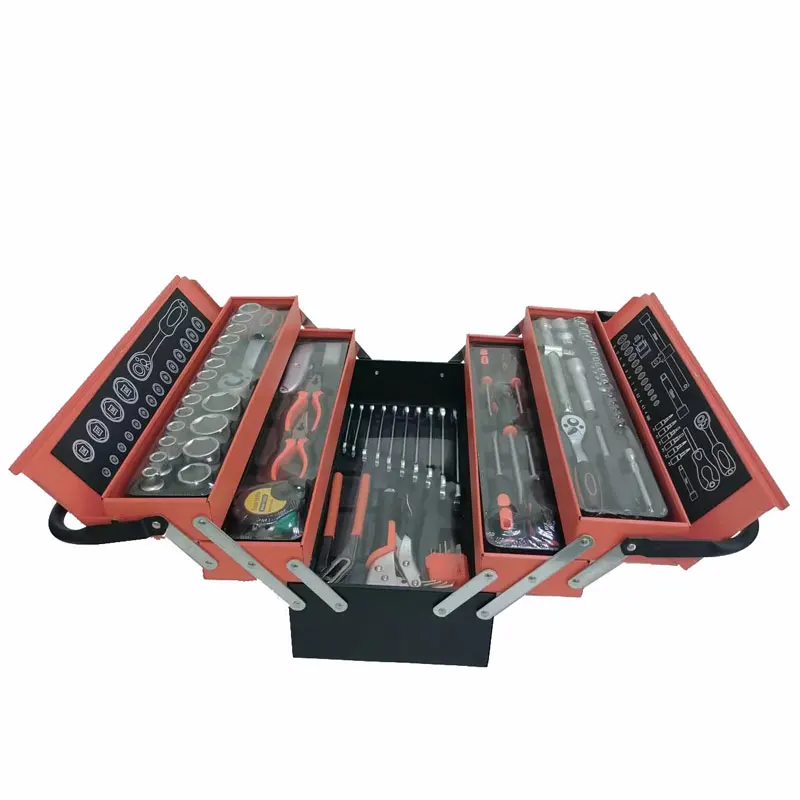 Iron three-layer folding toolbox dual-purpose plum blossom vice auto repair household sleeve set combination