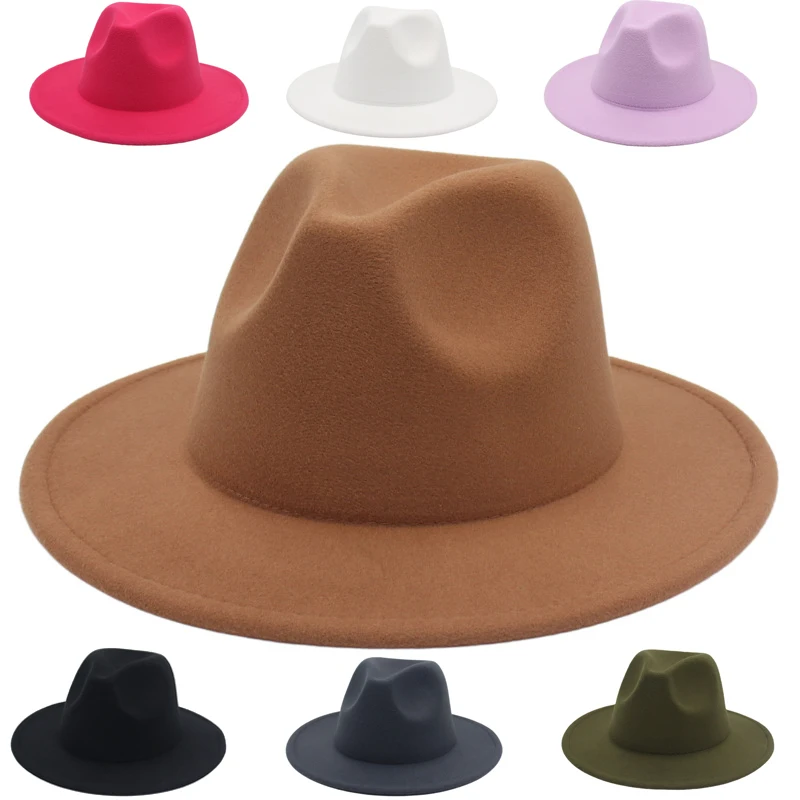 Cappelli Fedora da donna classici autunno inverno cappello da gentiluomo in feltro Jazz per uomo cappello da donna a tesa larga piatto da chiesa