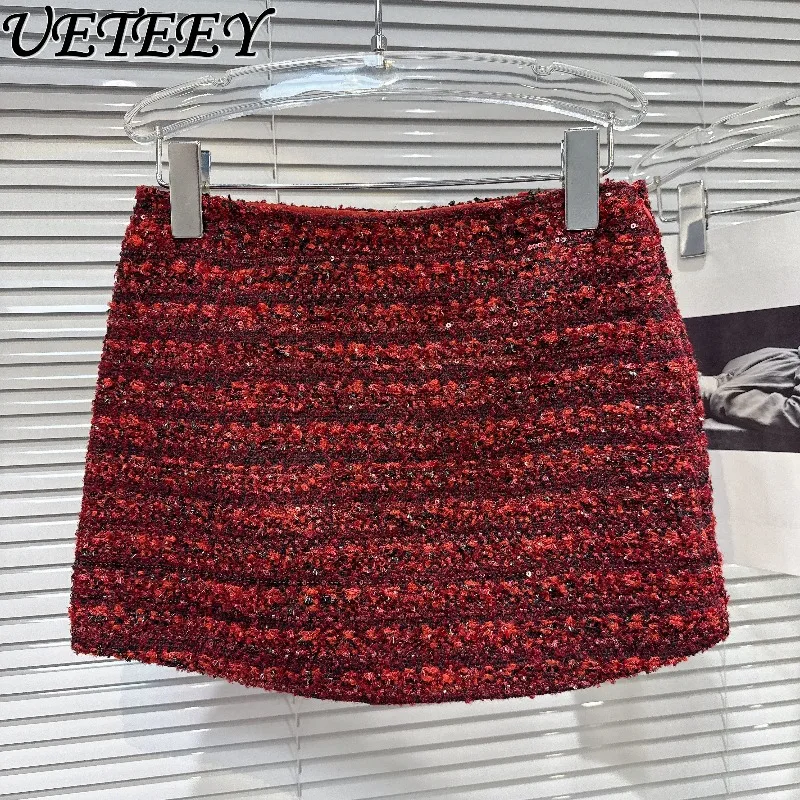 

Осень-зима, новая тканая полосатая твидовая короткая полуюбка с защитой от воздействия, элегантная модная универсальная мини-юбка-облегалка для женщин