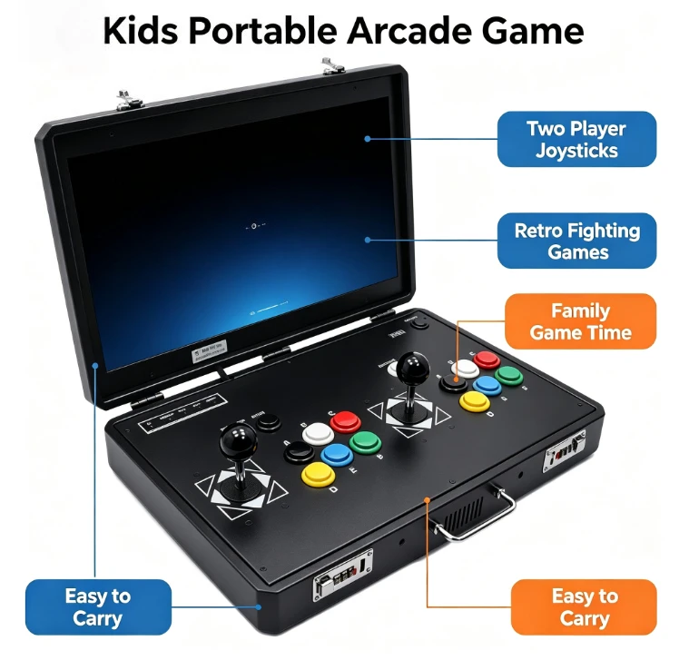 20 Inch Kids Arcade Joystick Game Console, Home Dual Gamepad Portable Fighting Machine, Retro Classic Nostalgic Gaming Toy