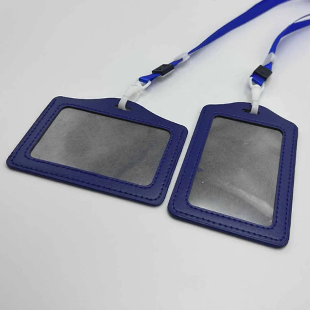 10Pcs Blue Name Card Holders PU Leather Card Sleeve Bus ID Holders Protective Shell Badge Case Card Holder Lanyard Identity Badg