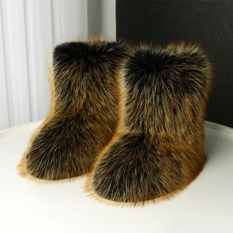 

Dropshipping Soft Fluff Boots New Fashionable Warm Medium Tube Snow Boots Fleece Thickened Large Size Casual Women's Boots 36&44