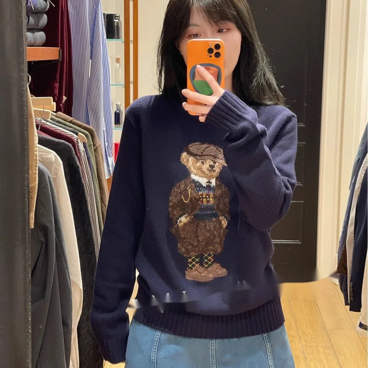 2025New High Quality Wool Sweater for Men and Women Embroidered Rl Bear Long Sleeve Knitted Hoodie Cotton Fashion Couple Sweater