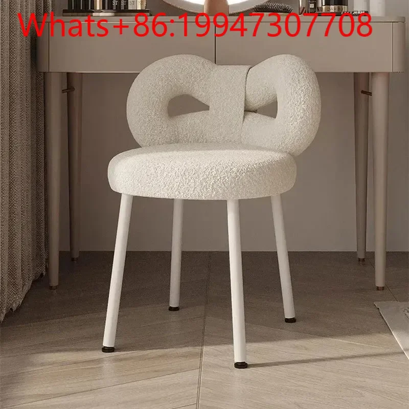 

beige, cream style makeup chair, lamb wool high-end light luxury, designer home dresser chair rotatable bow back chair