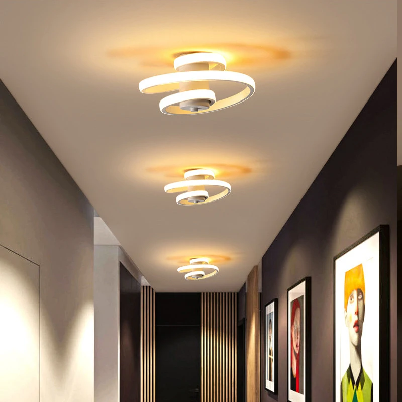 

Creative Spiral LED Ceiling Light Black White Lustre Decor For Living Room Kitchen Lamps Bedroom Dining Table Lighting Corridor