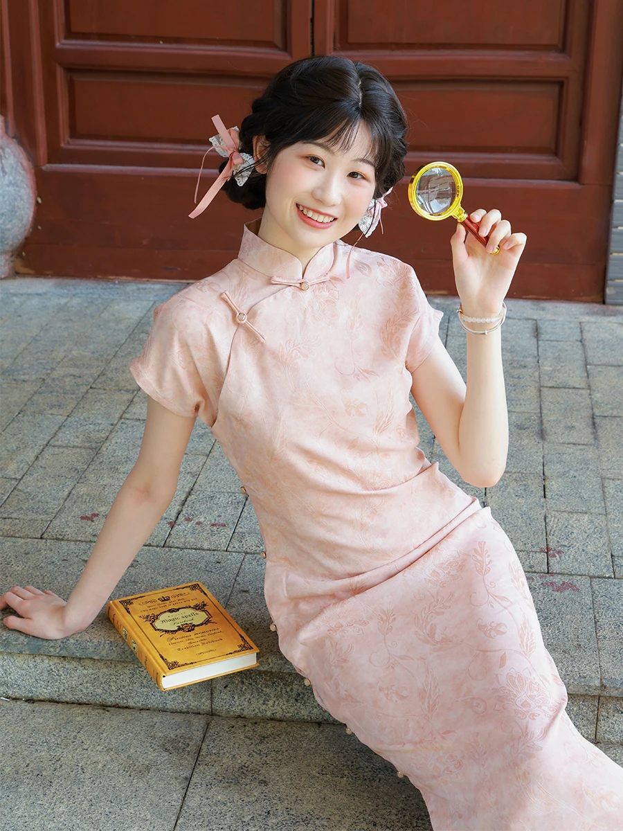 

Женская розовая тонкая летняя юбка с цветочным принтом в стиле Цзяннань Фу, с плоским швом, для повседневной носки, создающая красивую атмосферу