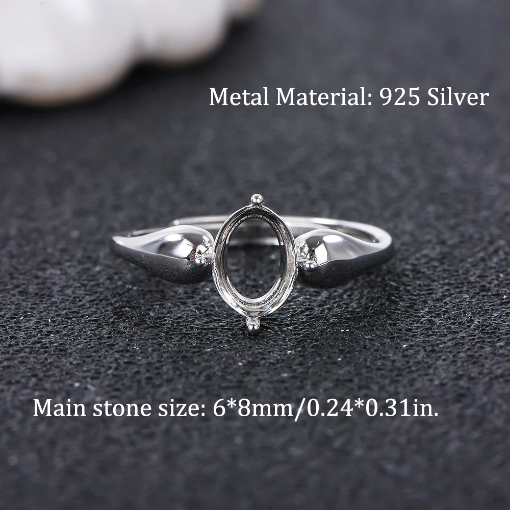 6x8mm Minimalist Four-Prong Oval Ring Setting, Simple Design Ring Base, S925 Sterling Silver Material, Ideal for Handmade DIY