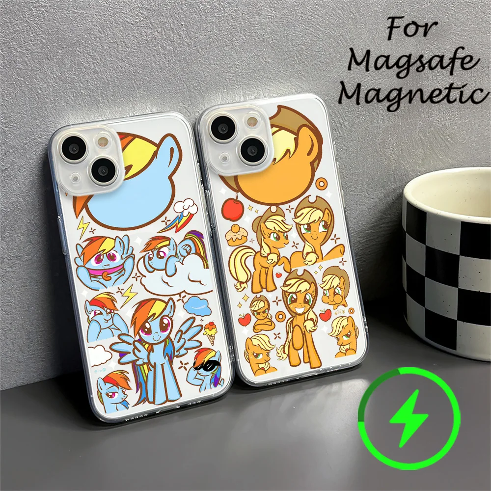 Cartoon M-My L-Little Ponys Phone Case For IPhone 15 14 13 12 11 Transparent Magnetic Suction Cover