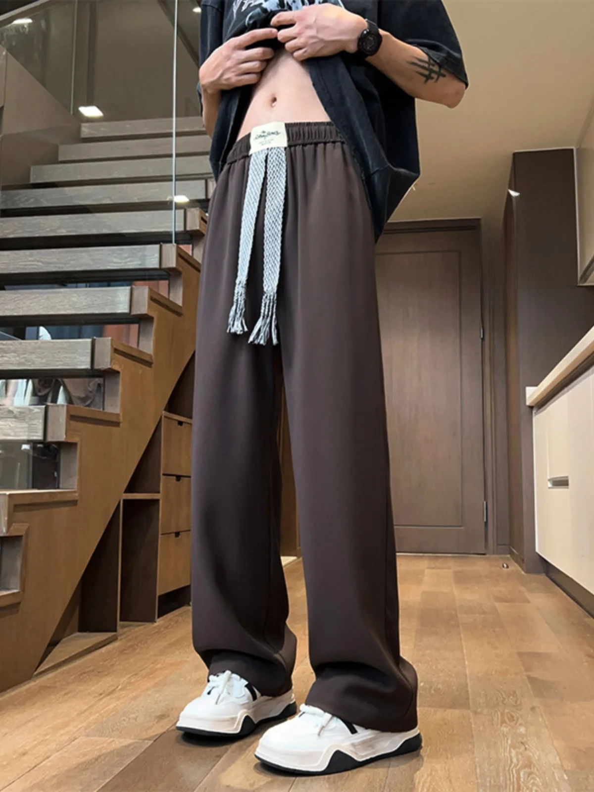 

Ice Silk Men's Summer Thin Qui Dry Sports Pants American High Street Hiphop Casual Long Pants Drape Wide Leg Pants