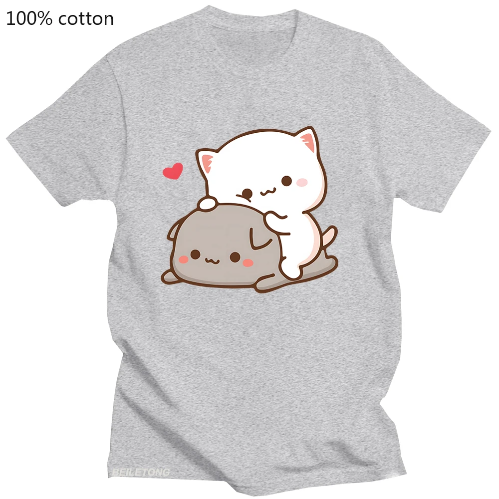 Pfirsich Katze Goma und Mochi T-shirt Neue Sommer Stil T Hemd Femme Nette Print Frauen T-shirt Mode Harajuku paar 100% Baumwolle