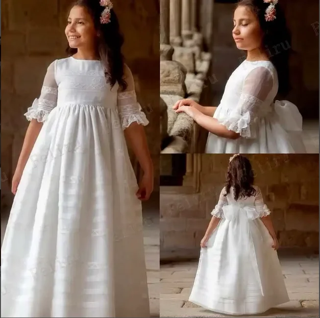 Vestidos de casamento para meninas de flor, tule, bola de performance, apliques decorativos, vestidos de comunhão sagrada