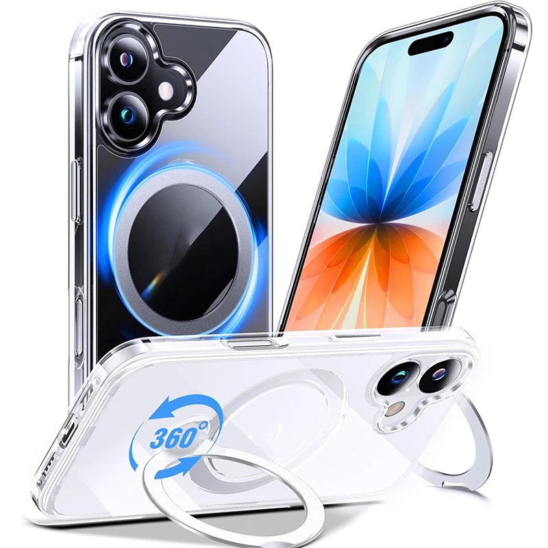 

Прозрачный магнитный чехол для телефона с невидимой магнитной подставкой для IPhone 17/17 Pro/17 Air/17 ProMax, прозрачная задняя крышка