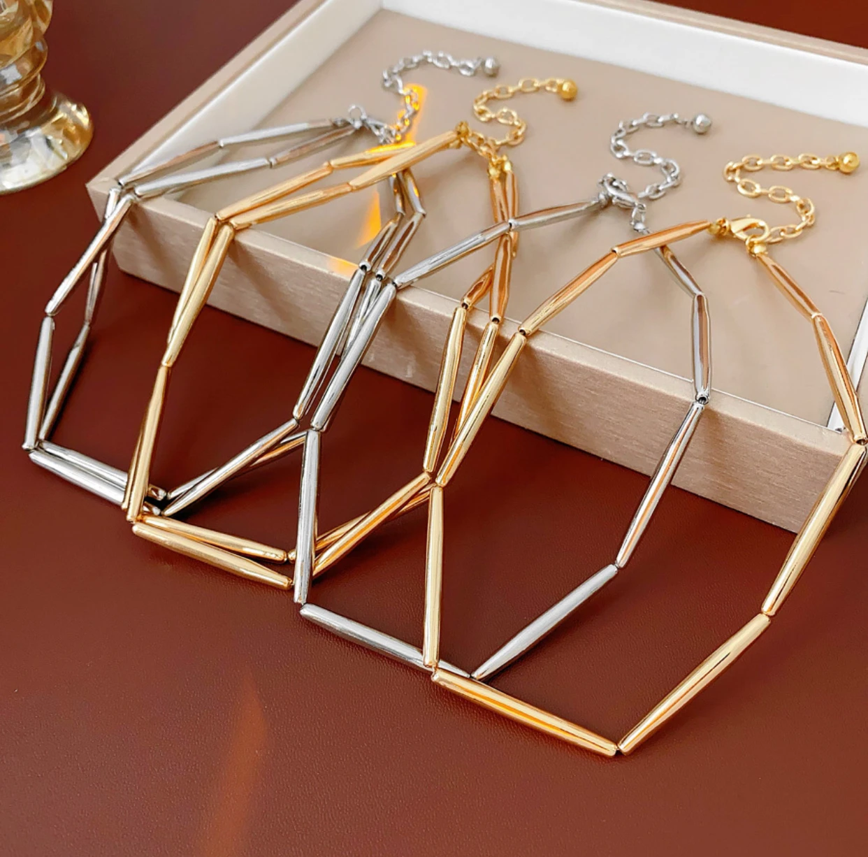 48cm Metal Wind Geometric Double Layer Necklace Fashionn Simple Collar Chain Luxury High-end Feeling Simple Necklace for Women