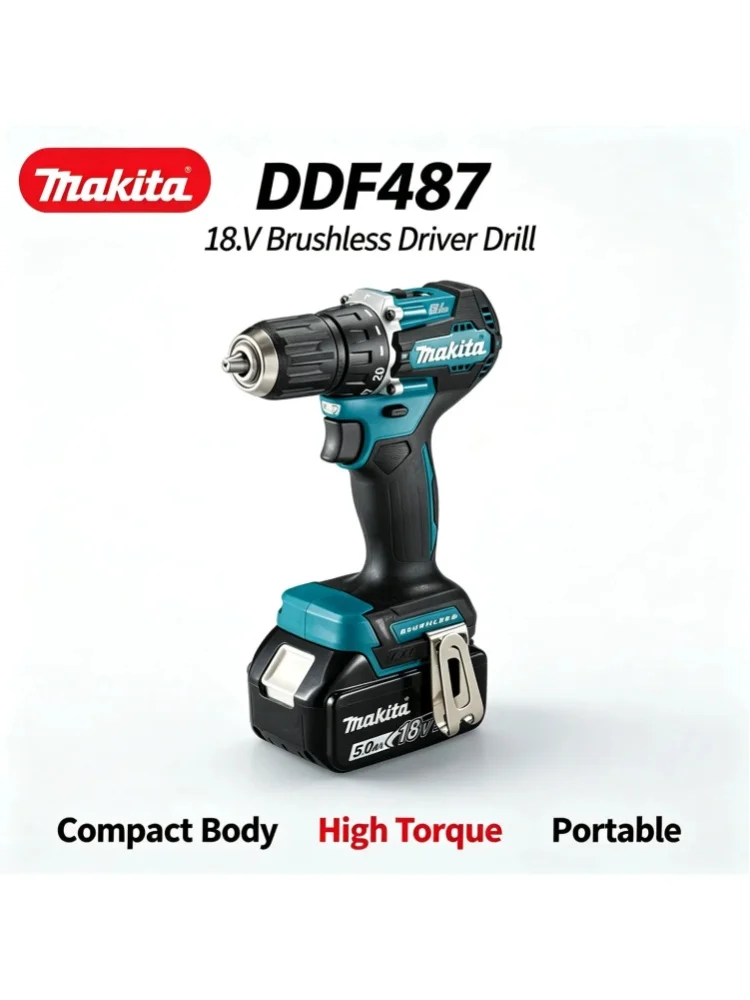 Makita DDF487 Bürstenloser 18V Akku-Bohrschrauber, Lithium-Akku-Schraubendreher, kompaktes Elektrowerkzeug für Heimwerkerarbeiten und Montage