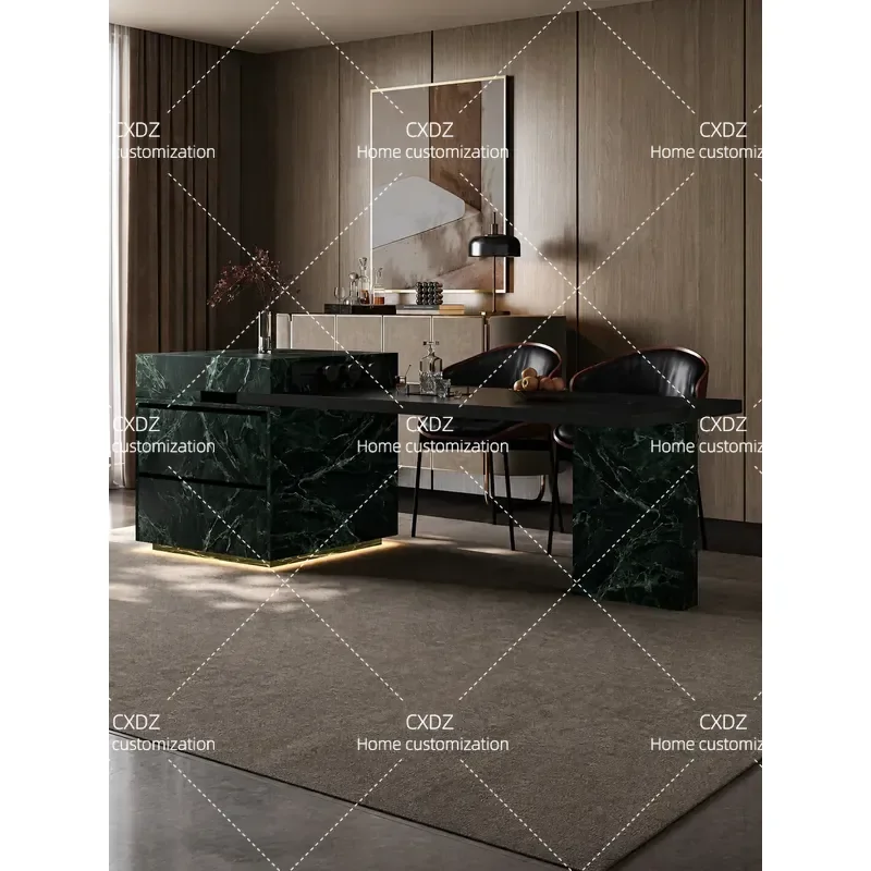 2026 New Retractable Slate Dining Table with Integrated Middle Island Platform Premium Green Home Furniture