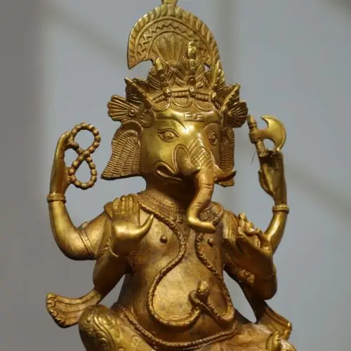 Bronze Gilded Gold [Elephant Trunked God of Wealth] Buddha Statue