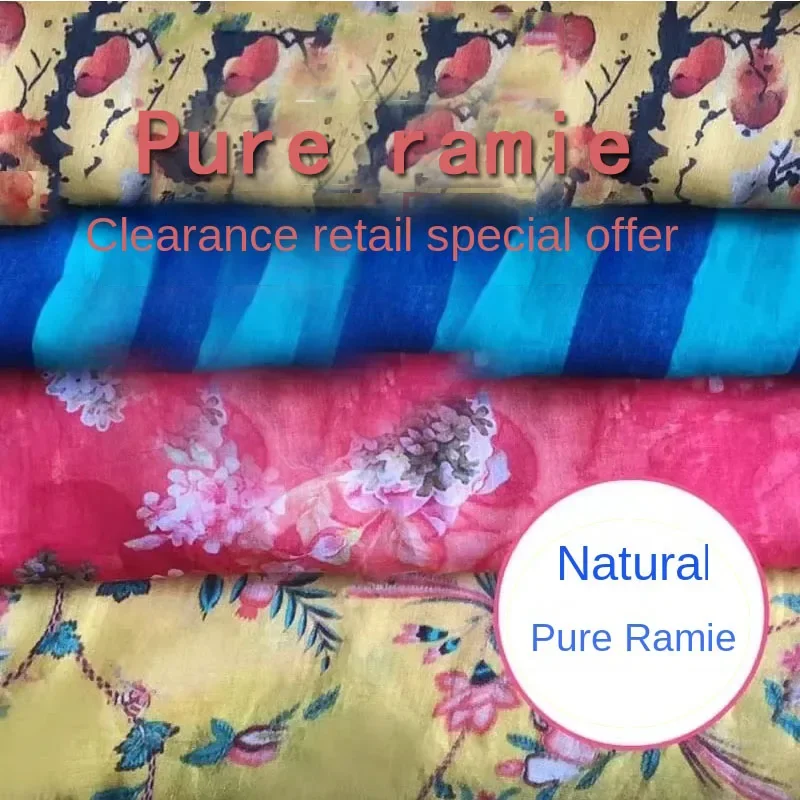 

50X140cm Loss Clearing Special Offer Original Pure Ramie Printed Fabric Women's Clothing Dress Long Dress Summer Zero Head Top