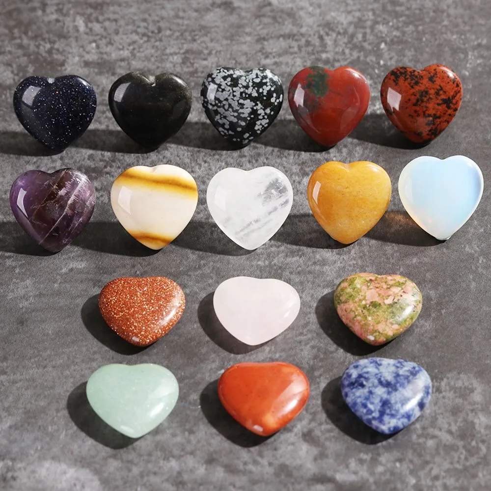 Natural Heart Crystal Handicraft Chakra 2cm Gemstones Pendant Handmade Jewelry Multicolor Heart Healing Stone