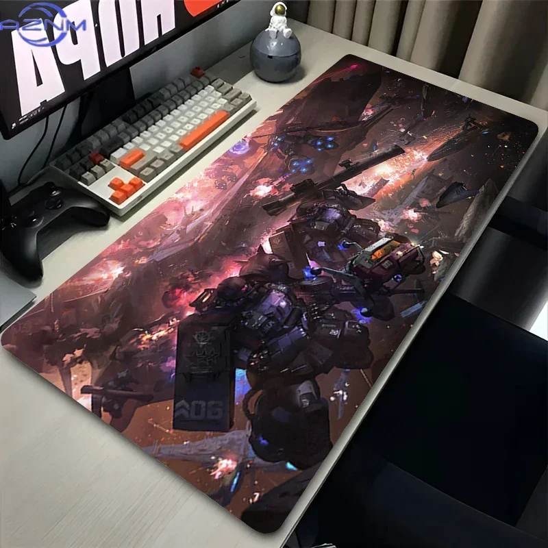 Red Sci-fi Mecha Fiery War Scene Art Mouse Pad, Rubber Non-Slip Base, Smooth Fabric Gaming Desk Mat for Desktop Gaming and Offic