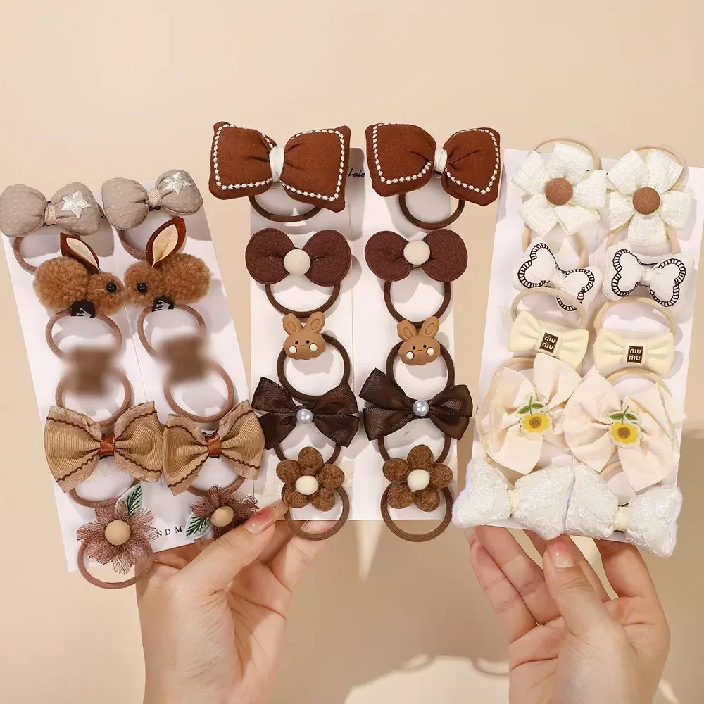 10Pcs/Set Cute  Bows Baby Hairclips Lace Flower Children Girls Hairpins Hairdresses  Clip Gifts Elastic Girl Hair Accessories